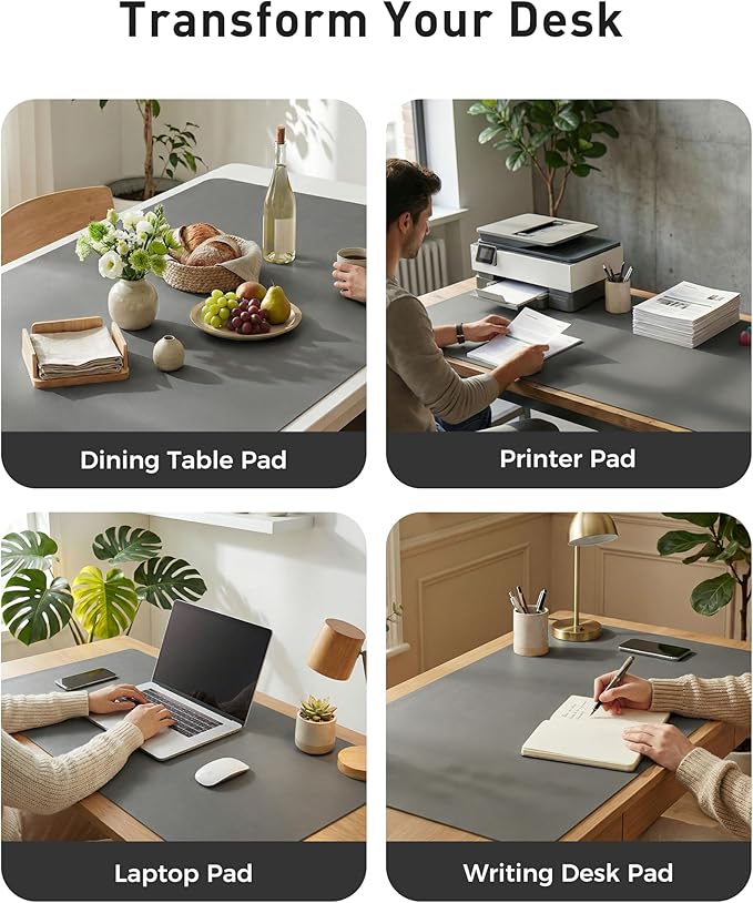 Aothia Faux Leather Desk Mat - Large Mouse Pad, Non - Slip PU Leather Blotter, Waterproof Writing Surface for Office and Home (Grey, 63" x 17") | Desk Pads Blotters - TrueDesk