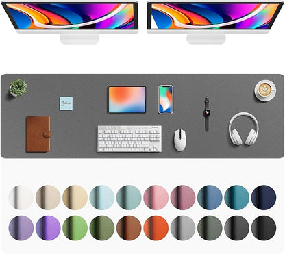 Aothia Faux Leather Desk Mat - Large Mouse Pad, Non - Slip PU Leather Blotter, Waterproof Writing Surface for Office and Home (Grey, 63" x 17") | Desk Pads Blotters - TrueDesk