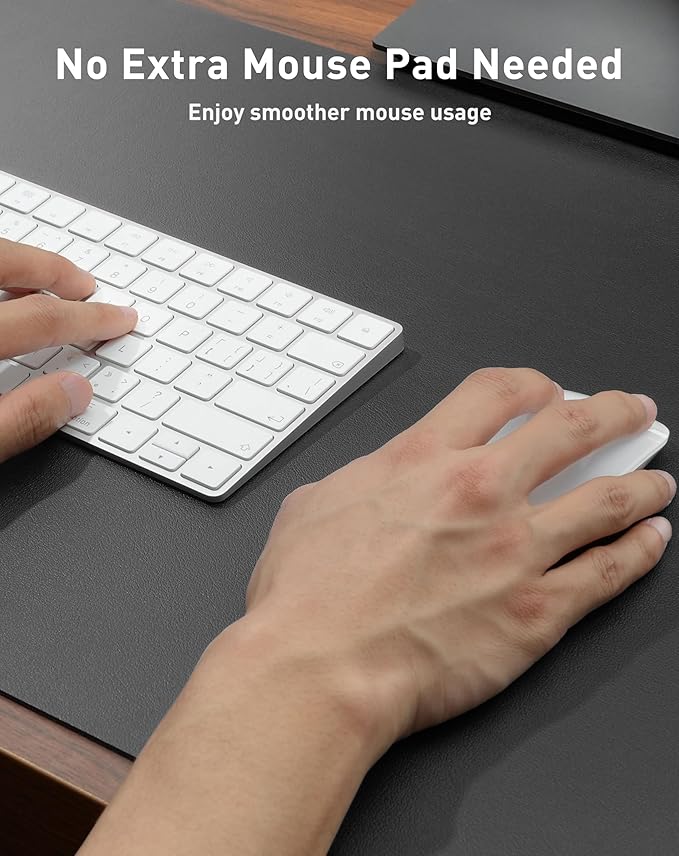 Aothia Faux Leather Desk Mat - Large Mouse Pad, Non - Slip PU Leather Blotter, Waterproof Writing Surface for Office and Home (Grey, 63" x 17") | Desk Pads Blotters - TrueDesk