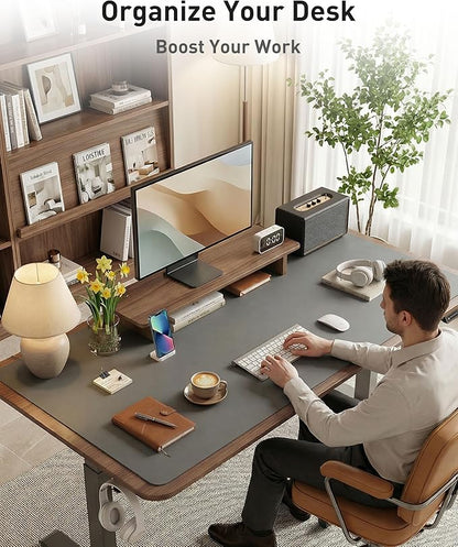 Aothia Faux Leather Desk Mat - Large Mouse Pad, Non - Slip PU Leather Blotter, Waterproof Writing Surface for Office and Home (Grey, 63" x 17") | Desk Pads Blotters - TrueDesk