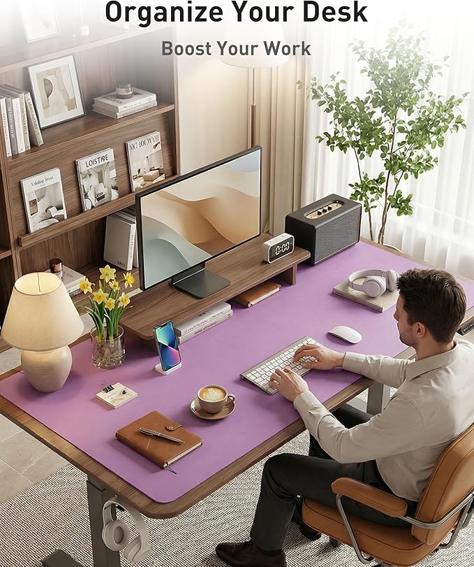 Aothia Faux Leather Desk Mat - Large Mouse Pad, Non - Slip PU Leather Blotter, Waterproof Writing Surface for Office and Home (Iris Violet, 40" x 24") | Desk Pads Blotters - TrueDesk