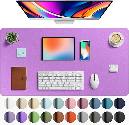 Aothia Faux Leather Desk Mat - Large Mouse Pad, Non - Slip PU Leather Blotter, Waterproof Writing Surface for Office and Home (Iris Violet, 40" x 24") | Desk Pads Blotters - TrueDesk