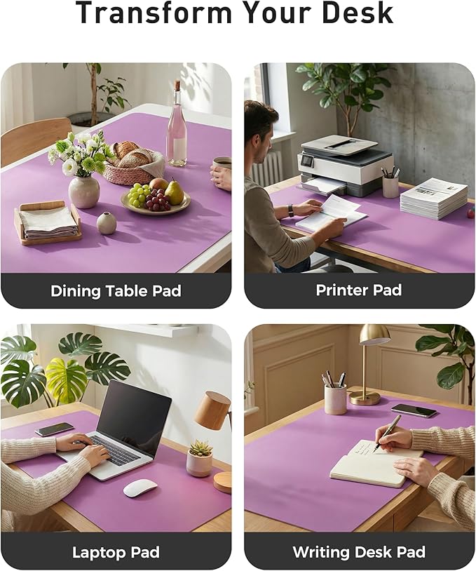 Aothia Faux Leather Desk Mat - Large Mouse Pad, Non - Slip PU Leather Blotter, Waterproof Writing Surface for Office and Home (Iris Violet, 42" x 17") | Desk Pads Blotters - TrueDesk