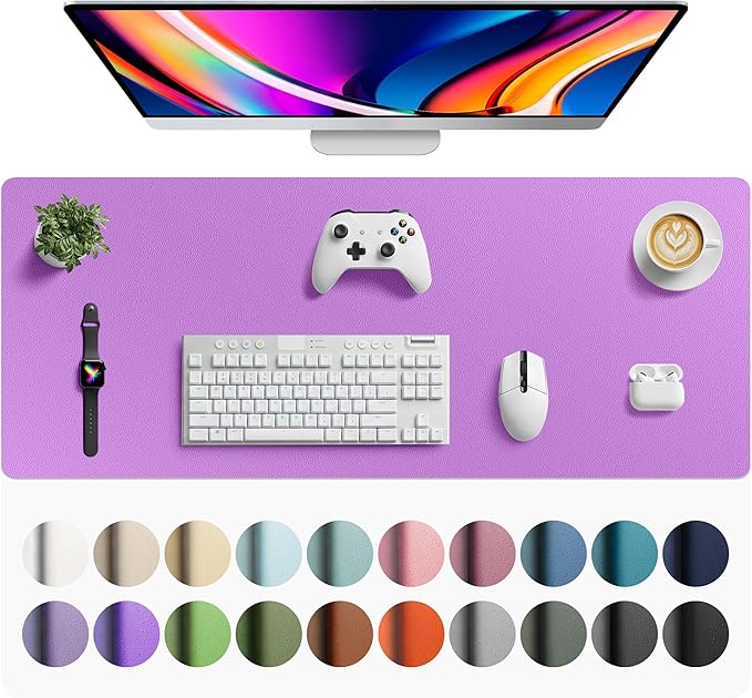 Aothia Faux Leather Desk Mat - Large Mouse Pad, Non - Slip PU Leather Blotter, Waterproof Writing Surface for Office and Home (Iris Violet, 42" x 17") | Desk Pads Blotters - TrueDesk