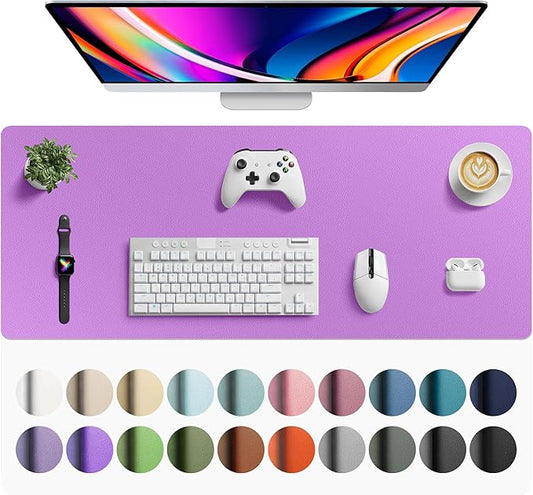 Aothia Faux Leather Desk Mat - Large Mouse Pad, Non - Slip PU Leather Blotter, Waterproof Writing Surface for Office and Home (Iris Violet, 42" x 17") | Desk Pads Blotters - TrueDesk