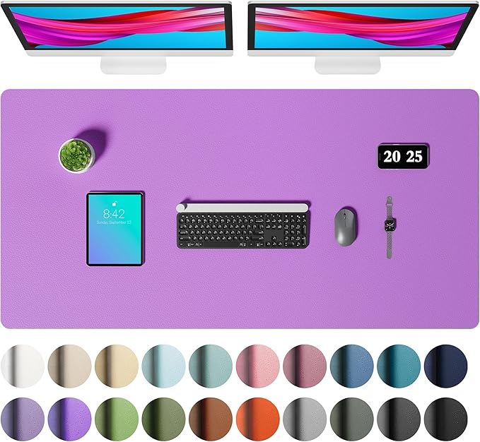 Aothia Faux Leather Desk Mat – Large Mouse Pad, Non - Slip PU Leather Blotter, Waterproof Writing Surface for Office and Home (Iris Violet, 47.2" x 23.6") | Desk Pads Blotters - TrueDesk