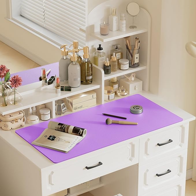 Aothia Faux Leather Desk Mat – Large Mouse Pad, Non - Slip PU Leather Blotter, Waterproof Writing Surface for Office and Home (Iris Violet, 47.2" x 23.6") | Desk Pads Blotters - TrueDesk