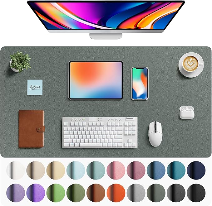 Aothia Faux Leather Desk Mat - Large Mouse Pad, Non - Slip PU Leather Blotter, Waterproof Writing Surface for Office and Home (Jungle Green, 40" x 24") | Desk Pads Blotters - TrueDesk