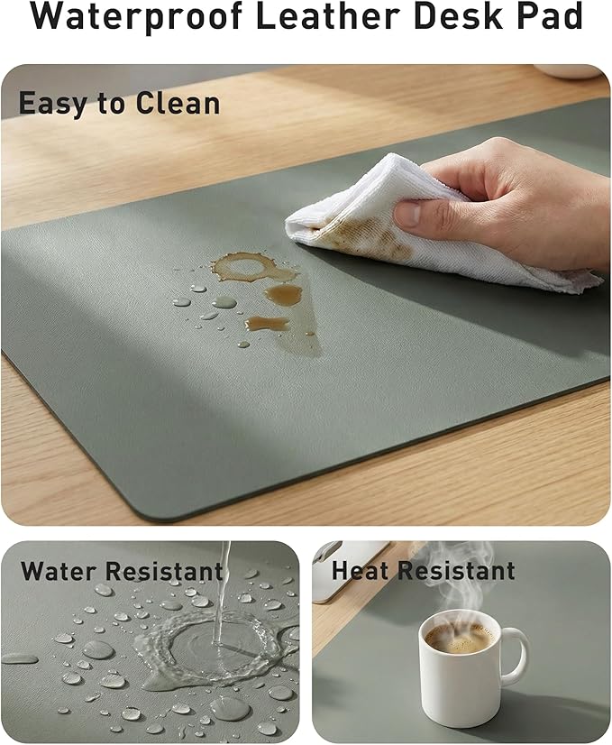 Aothia Faux Leather Desk Mat - Large Mouse Pad, Non - Slip PU Leather Blotter, Waterproof Writing Surface for Office and Home (Jungle Green, 40" x 24") | Desk Pads Blotters - TrueDesk