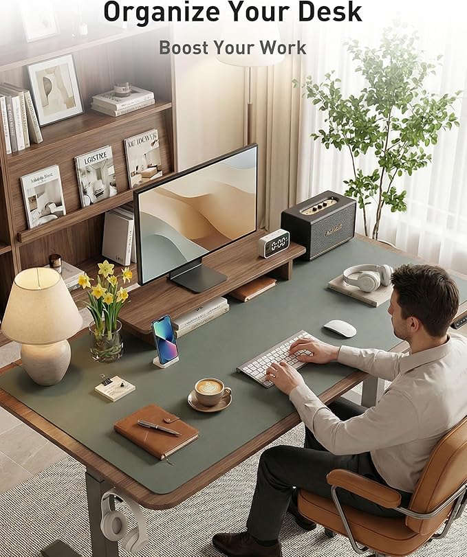 Aothia Faux Leather Desk Mat - Large Mouse Pad, Non - Slip PU Leather Blotter, Waterproof Writing Surface for Office and Home (Jungle Green, 42" x 17") | Desk Pads Blotters - TrueDesk