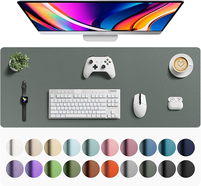 Aothia Faux Leather Desk Mat - Large Mouse Pad, Non - Slip PU Leather Blotter, Waterproof Writing Surface for Office and Home (Jungle Green, 42" x 17") | Desk Pads Blotters - TrueDesk