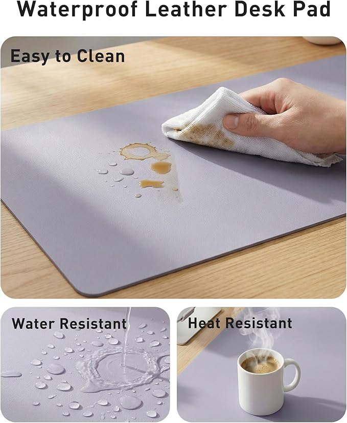 Aothia Faux Leather Desk Mat - Large Mouse Pad, Non - Slip PU Leather Blotter, Waterproof Writing Surface for Office and Home (Lavender, 42" x 17") | Desk Pads Blotters - TrueDesk