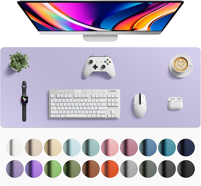 Aothia Faux Leather Desk Mat - Large Mouse Pad, Non - Slip PU Leather Blotter, Waterproof Writing Surface for Office and Home (Lavender, 42" x 17") | Desk Pads Blotters - TrueDesk