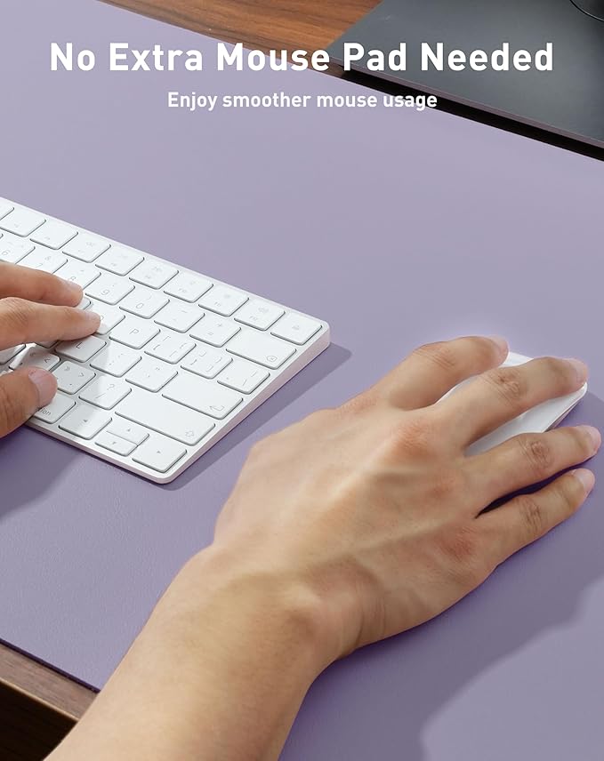 Aothia Faux Leather Desk Mat - Large Mouse Pad, Non - Slip PU Leather Blotter, Waterproof Writing Surface for Office and Home (Lavender, 42" x 17") | Desk Pads Blotters - TrueDesk