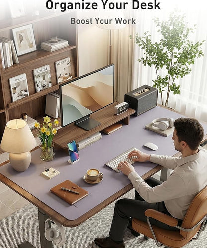 Aothia Faux Leather Desk Mat - Large Mouse Pad, Non - Slip PU Leather Blotter, Waterproof Writing Surface for Office and Home (Lavender, 63" x 17") | Desk Pads Blotters - TrueDesk