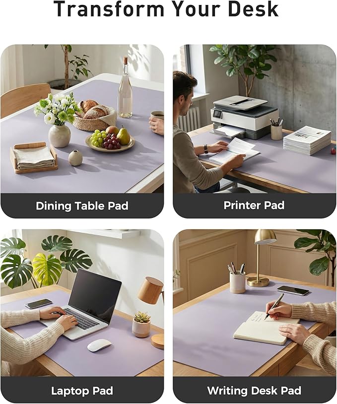 Aothia Faux Leather Desk Mat - Large Mouse Pad, Non - Slip PU Leather Blotter, Waterproof Writing Surface for Office and Home (Lavender, 63" x 17") | Desk Pads Blotters - TrueDesk
