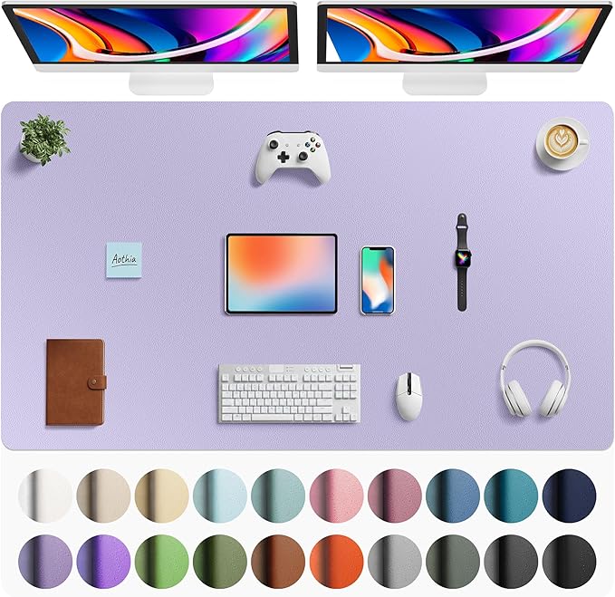 Aothia Faux Leather Desk Mat - Large Mouse Pad, Non - Slip PU Leather Blotter, Waterproof Writing Surface for Office and Home (Lavender, 63" x 24") | Desk Pads Blotters - TrueDesk