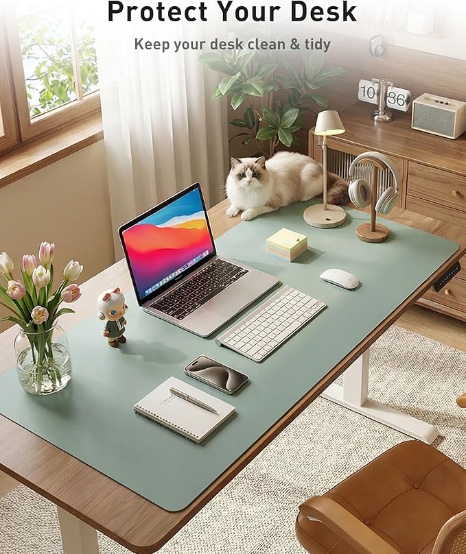 Aothia Faux Leather Desk Mat - Large Mouse Pad, Non - Slip PU Leather Blotter, Waterproof Writing Surface for Office and Home (Light Blue, 40" x 24") | Desk Pads Blotters - TrueDesk