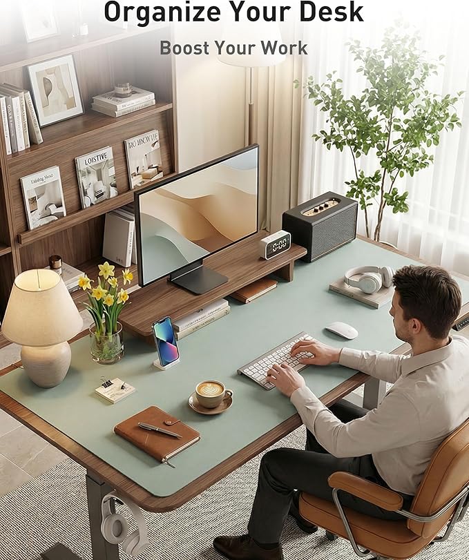 Aothia Faux Leather Desk Mat - Large Mouse Pad, Non - Slip PU Leather Blotter, Waterproof Writing Surface for Office and Home (Light Blue, 40" x 24") | Desk Pads Blotters - TrueDesk