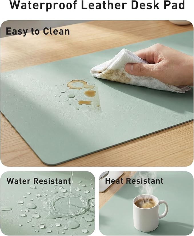Aothia Faux Leather Desk Mat - Large Mouse Pad, Non - Slip PU Leather Blotter, Waterproof Writing Surface for Office and Home (Light Blue, 42" x 17") | Desk Pads Blotters - TrueDesk