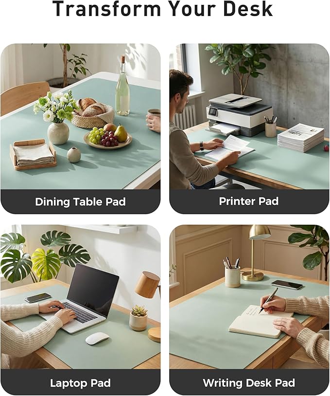 Aothia Faux Leather Desk Mat - Large Mouse Pad, Non - Slip PU Leather Blotter, Waterproof Writing Surface for Office and Home (Light Blue, 42" x 17") | Desk Pads Blotters - TrueDesk