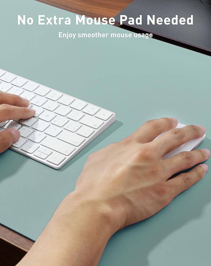 Aothia Faux Leather Desk Mat - Large Mouse Pad, Non - Slip PU Leather Blotter, Waterproof Writing Surface for Office and Home (Light Blue, 42" x 17") | Desk Pads Blotters - TrueDesk