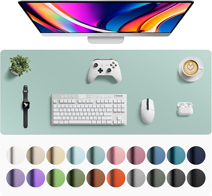 Aothia Faux Leather Desk Mat - Large Mouse Pad, Non - Slip PU Leather Blotter, Waterproof Writing Surface for Office and Home (Light Blue, 42" x 17") | Desk Pads Blotters - TrueDesk