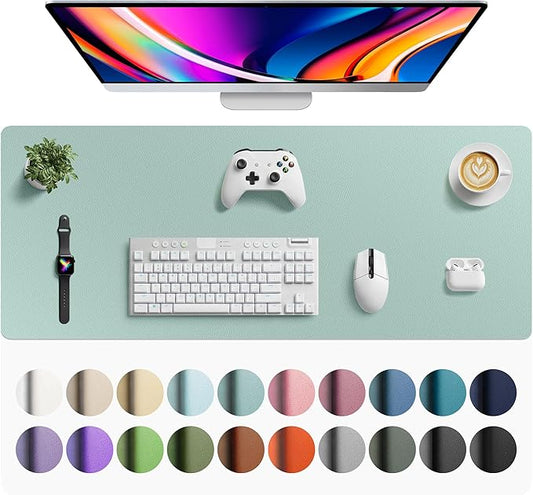 Aothia Faux Leather Desk Mat - Large Mouse Pad, Non - Slip PU Leather Blotter, Waterproof Writing Surface for Office and Home (Light Blue, 42" x 17") | Desk Pads Blotters - TrueDesk