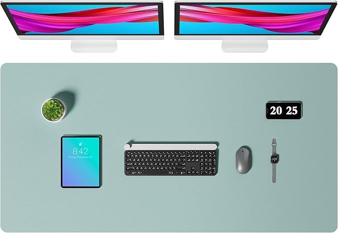 Aothia Faux Leather Desk Mat – Large Mouse Pad, Non - Slip PU Leather Blotter, Waterproof Writing Surface for Office and Home (Light Blue, 47.2" x 23.6") | Desk Pads Blotters - TrueDesk