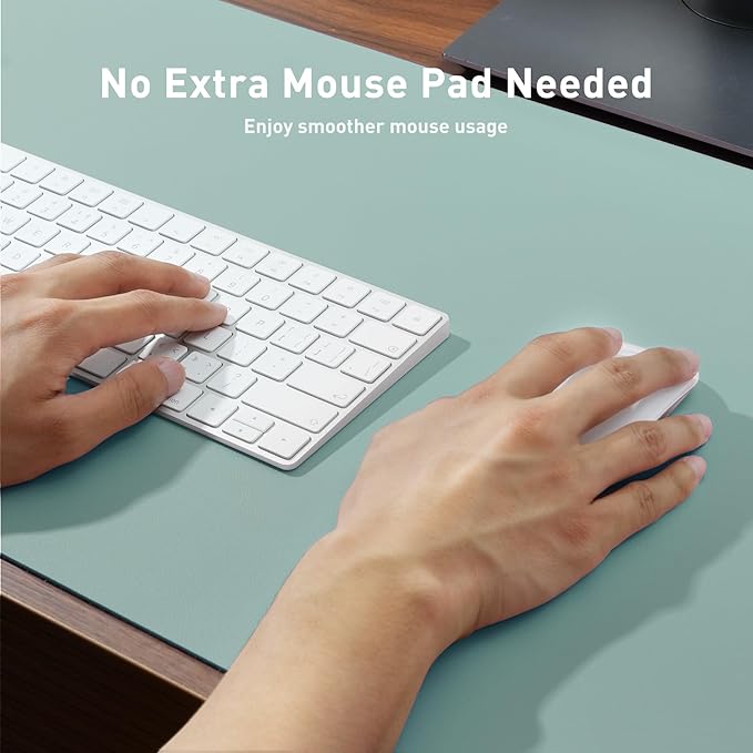 Aothia Faux Leather Desk Mat – Large Mouse Pad, Non - Slip PU Leather Blotter, Waterproof Writing Surface for Office and Home (Light Blue, 47.2" x 23.6") | Desk Pads Blotters - TrueDesk