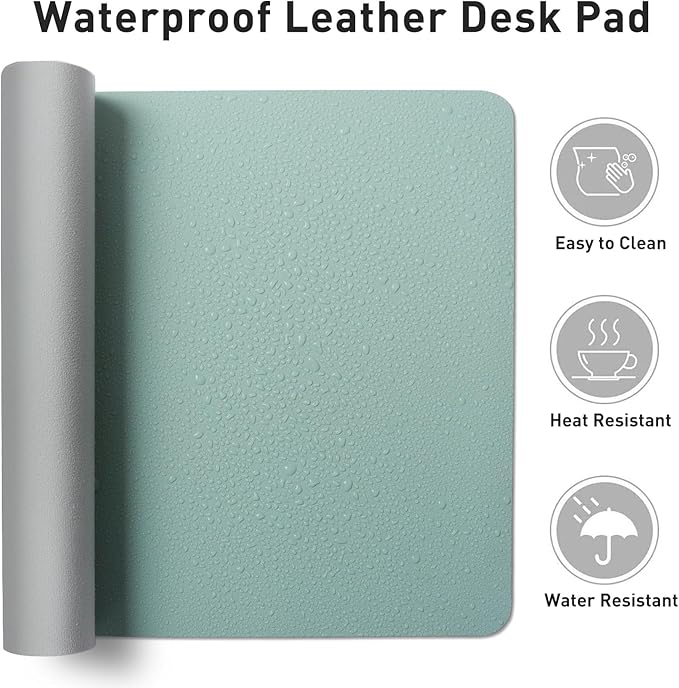 Aothia Faux Leather Desk Mat – Large Mouse Pad, Non - Slip PU Leather Blotter, Waterproof Writing Surface for Office and Home (Light Blue, 47.2" x 23.6") | Desk Pads Blotters - TrueDesk