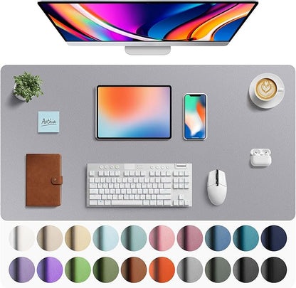 Aothia Faux Leather Desk Mat - Large Mouse Pad, Non - Slip PU Leather Blotter, Waterproof Writing Surface for Office and Home (Light Grey, 40" x 24") | Desk Pads Blotters - TrueDesk