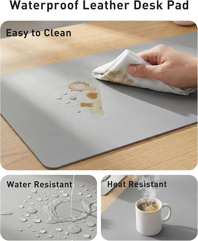 Aothia Faux Leather Desk Mat - Large Mouse Pad, Non - Slip PU Leather Blotter, Waterproof Writing Surface for Office and Home (Light Grey, 40" x 24") | Desk Pads Blotters - TrueDesk