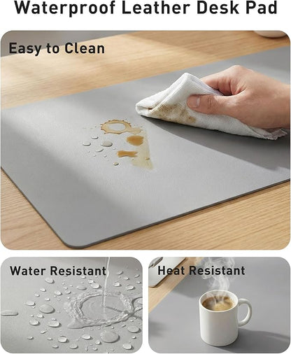 Aothia Faux Leather Desk Mat - Large Mouse Pad, Non - Slip PU Leather Blotter, Waterproof Writing Surface for Office and Home (Light Grey, 40" x 24") | Desk Pads Blotters - TrueDesk