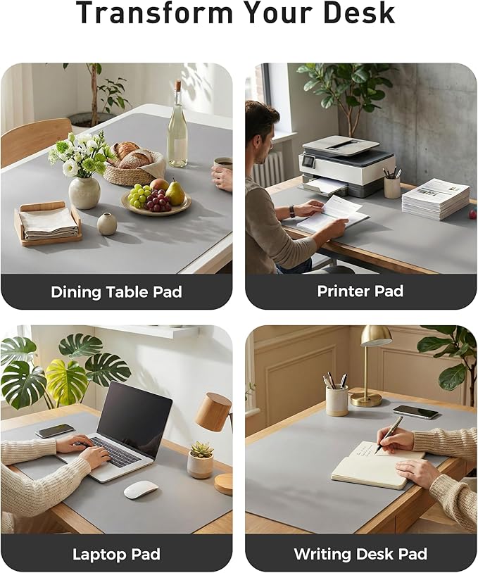 Aothia Faux Leather Desk Mat - Large Mouse Pad, Non - Slip PU Leather Blotter, Waterproof Writing Surface for Office and Home (Light Grey, 40" x 24") | Desk Pads Blotters - TrueDesk