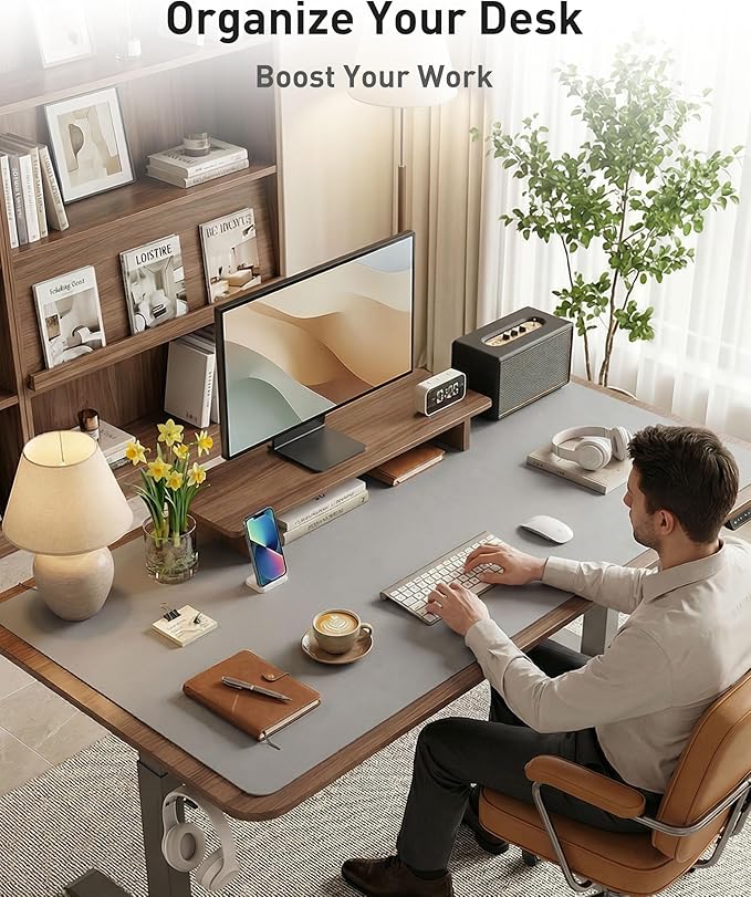 Aothia Faux Leather Desk Mat - Large Mouse Pad, Non - Slip PU Leather Blotter, Waterproof Writing Surface for Office and Home (Light Grey, 40" x 24") | Desk Pads Blotters - TrueDesk