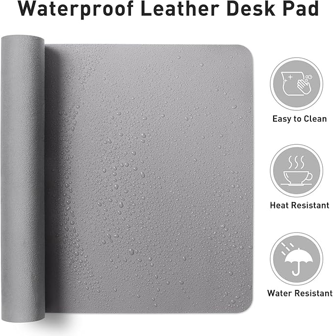 Aothia Faux Leather Desk Mat – Large Mouse Pad, Non - Slip PU Leather Blotter, Waterproof Writing Surface for Office and Home (Light Grey, 47.2" x 23.6") | Desk Pads Blotters - TrueDesk