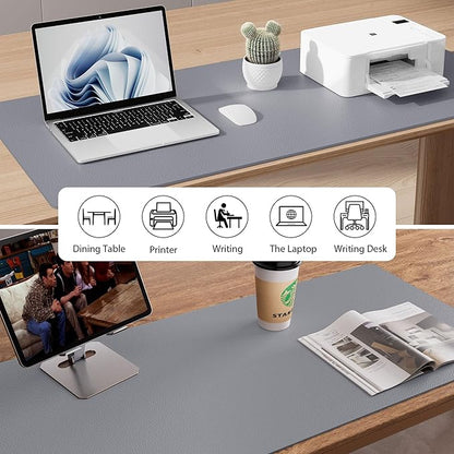 Aothia Faux Leather Desk Mat – Large Mouse Pad, Non - Slip PU Leather Blotter, Waterproof Writing Surface for Office and Home (Light Grey, 47.2" x 23.6") | Desk Pads Blotters - TrueDesk