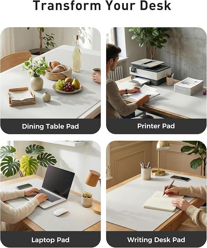 Aothia Faux Leather Desk Mat - Large Mouse Pad, Non - Slip PU Leather Blotter, Waterproof Writing Surface for Office and Home (Off - White, 40" x 24") | Desk Pads Blotters - TrueDesk