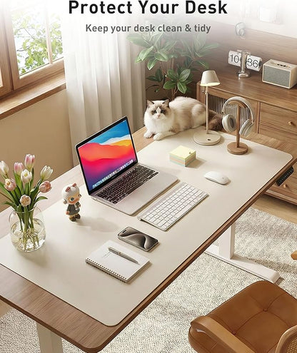 Aothia Faux Leather Desk Mat - Large Mouse Pad, Non - Slip PU Leather Blotter, Waterproof Writing Surface for Office and Home (Off - White, 42" x 17") | Desk Pads Blotters - TrueDesk
