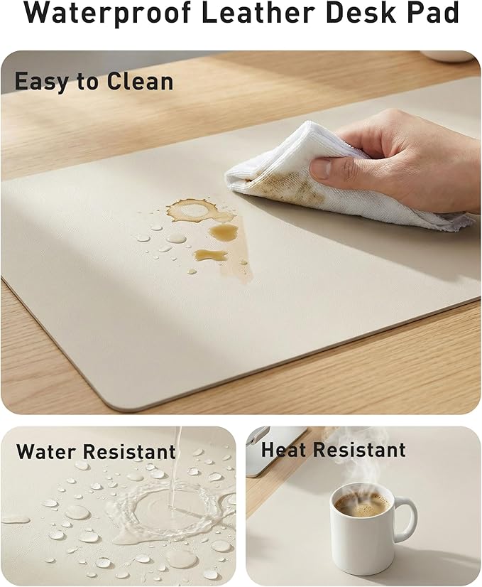 Aothia Faux Leather Desk Mat - Large Mouse Pad, Non - Slip PU Leather Blotter, Waterproof Writing Surface for Office and Home (Off - White, 42" x 17") | Desk Pads Blotters - TrueDesk