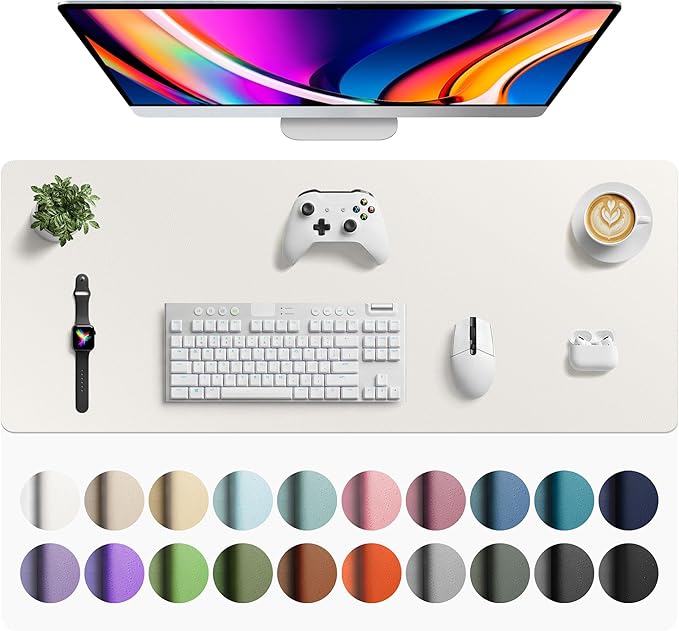 Aothia Faux Leather Desk Mat - Large Mouse Pad, Non - Slip PU Leather Blotter, Waterproof Writing Surface for Office and Home (Off - White, 42" x 17") | Desk Pads Blotters - TrueDesk