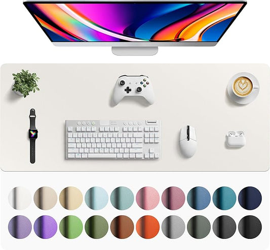 Aothia Faux Leather Desk Mat - Large Mouse Pad, Non - Slip PU Leather Blotter, Waterproof Writing Surface for Office and Home (Off - White, 42" x 17") | Desk Pads Blotters - TrueDesk