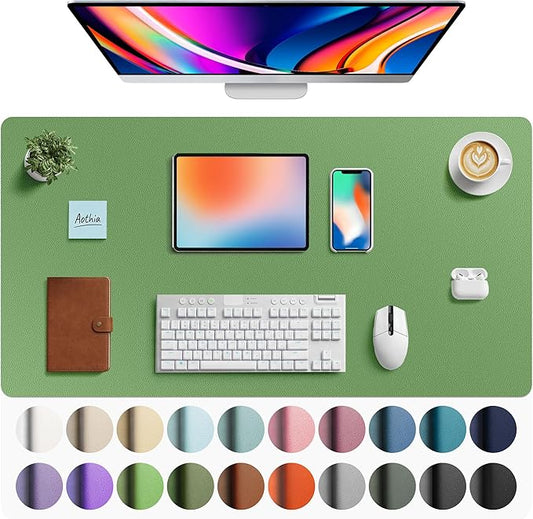 Aothia Faux Leather Desk Mat - Large Mouse Pad, Non - Slip PU Leather Blotter, Waterproof Writing Surface for Office and Home (Olive Green, 40" x 24") | Desk Pads Blotters - TrueDesk