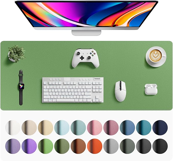 Aothia Faux Leather Desk Mat - Large Mouse Pad, Non - Slip PU Leather Blotter, Waterproof Writing Surface for Office and Home (Olive Green, 42" x 17") | Desk Pads Blotters - TrueDesk