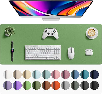 Aothia Faux Leather Desk Mat - Large Mouse Pad, Non - Slip PU Leather Blotter, Waterproof Writing Surface for Office and Home (Olive Green, 42" x 17") | Desk Pads Blotters - TrueDesk