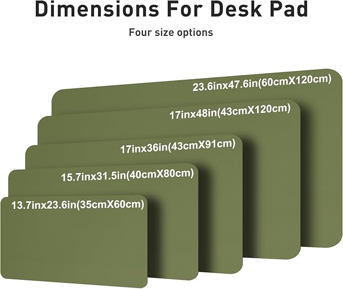 Aothia Faux Leather Desk Mat – Large Mouse Pad, Non - Slip PU Leather Blotter, Waterproof Writing Surface for Office and Home (Olive Green, 47.2" x 23.6") | Desk Pads Blotters - TrueDesk