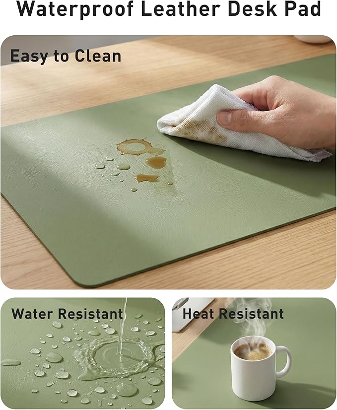 Aothia Faux Leather Desk Mat - Large Mouse Pad, Non - Slip PU Leather Blotter, Waterproof Writing Surface for Office and Home (Olive Green, 63" x 24") | Desk Pads Blotters - TrueDesk