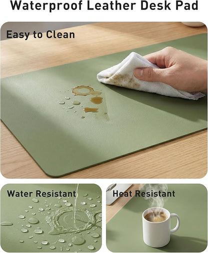Aothia Faux Leather Desk Mat - Large Mouse Pad, Non - Slip PU Leather Blotter, Waterproof Writing Surface for Office and Home (Olive Green, 63" x 24") | Desk Pads Blotters - TrueDesk