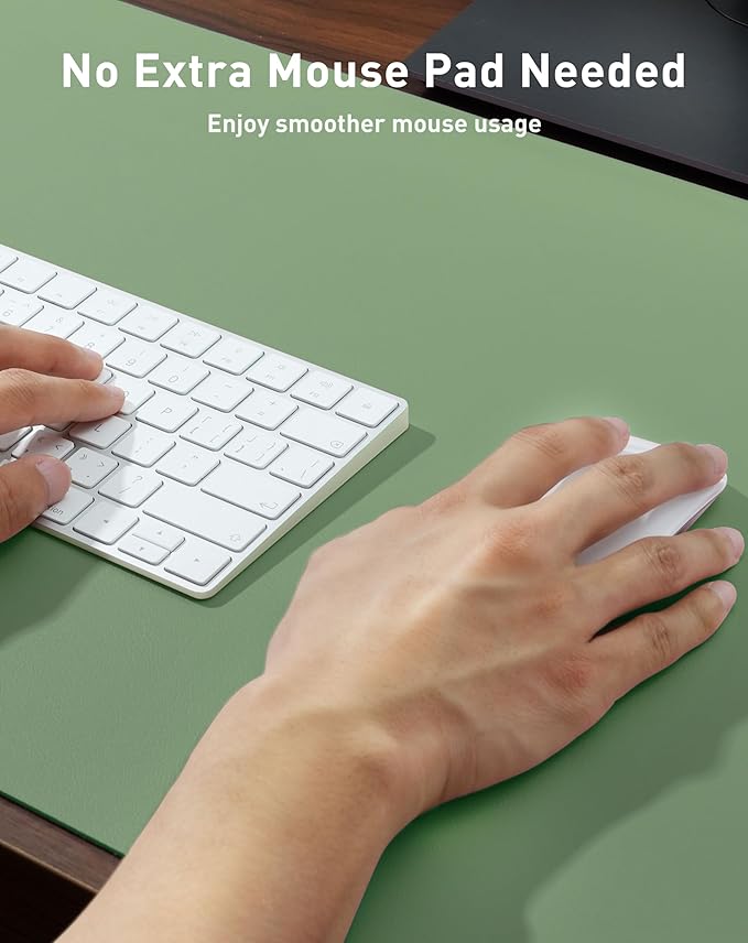 Aothia Faux Leather Desk Mat - Large Mouse Pad, Non - Slip PU Leather Blotter, Waterproof Writing Surface for Office and Home (Olive Green, 63" x 24") | Desk Pads Blotters - TrueDesk